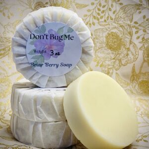 3 bars of wrapped soap and one bar of unwrapped "Don't Bug Me" soap.