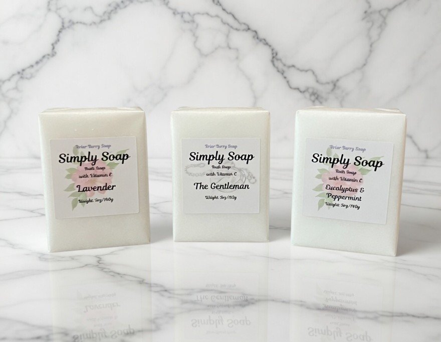Simply Soap bars on white marble