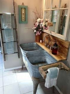 Washtub Double Sink made into a modern mudroom sink
